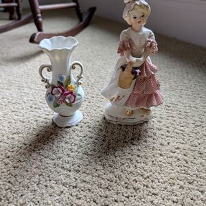 Elegant Porcelain Figurine and Vase Set